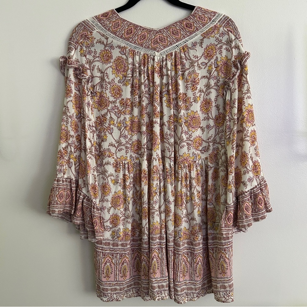 Free People Bohemian Floral Print Women's Oversized Tunic Top with Pockets - Picture 6 of 12